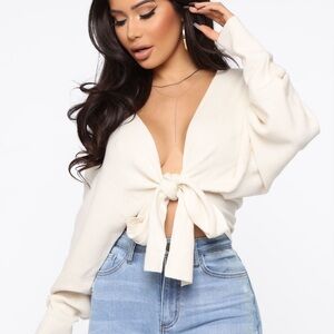 Fashion Nova Cream Tie-Front Blouse